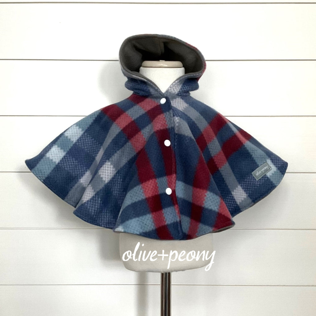 Plaid About You Poncho - Blue, White & Rust Plaid/Dark Gray Lining