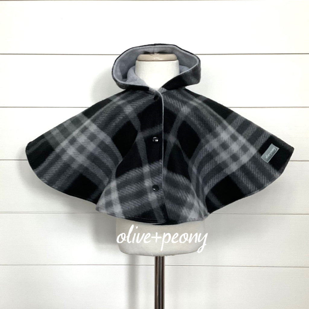 Plaid About You Poncho - Black & White Mixed Plaid/Light Gray Lining