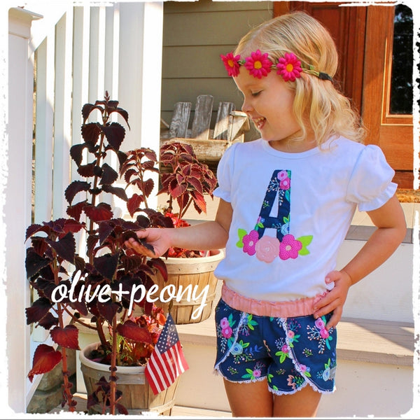 Navy Floral Petal Shorties