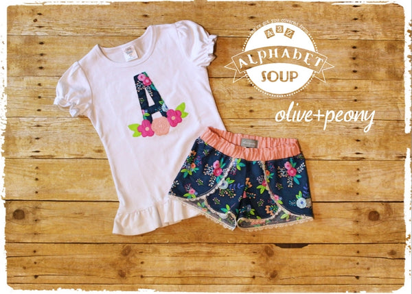 Navy Floral Petal Shorties
